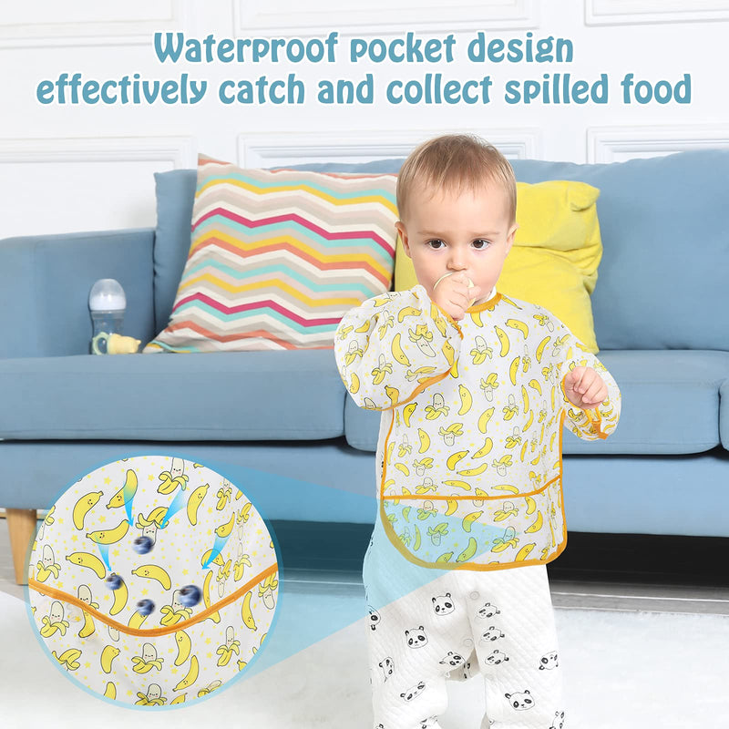 [Australia] - Lictin Baby Feeding Bibs with Sleeves - 5pcs Feeding Bibs Apron Waterproof, Baby Bibs with Long Sleeves, Weaning Bibs for Unisex Toddler (0-2 Years) 