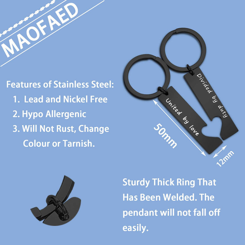 [Australia] - MAOFAED Military Matching Set Divided by Duty United by Love Heart Keychains Military Wife Girlfriend Deployment Going Away Gift united divided black 