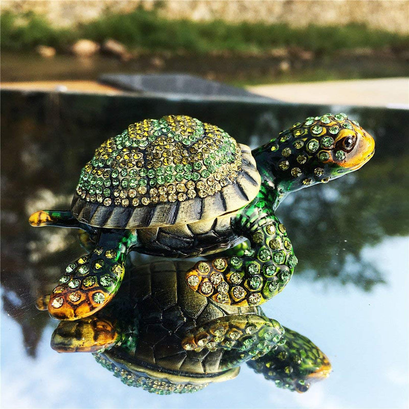 [Australia] - YU FENG Turtle Trinket Box Turtle Figurine Jewelry Boxes Hinged Trinket Boxes Green 