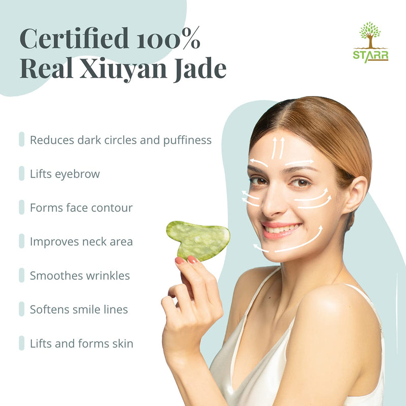 [Australia] - STARR-GIA Certified 100% Xiuyan Jade Gua Sha Massage Tool-Face Massager Reduces Puffiness-Gua Sha Facial Tools Promotes Blood Flow-Easy to Hold Face Sculpting Tool-Trigger Point Acupuncture 