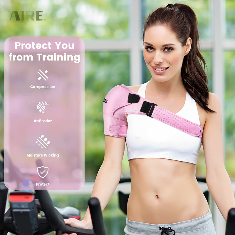 [Australia] - Shoulder Brace for Women and Men Recovery Shoulder. Adjustable Shoulder Support for Rotator Cuff, AC Joint Pain Relief, Shoulder Injuries. Perfect Fit Shoulder Compression Sleeve (One Size Regular) Pink 