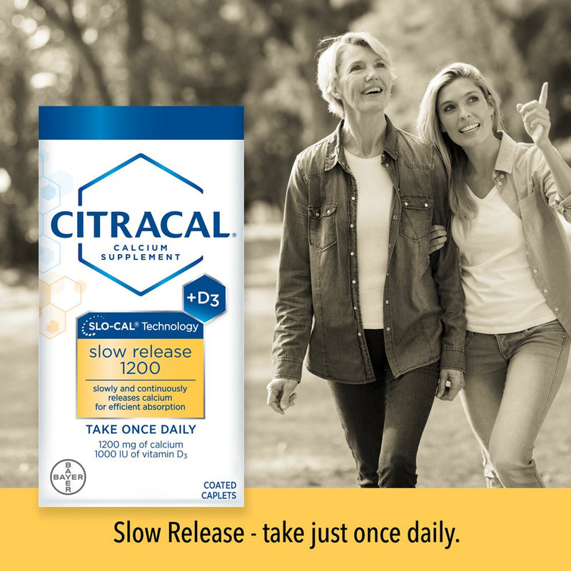 [Australia] - Citracal Slow Release 1200, 1200 mg Calcium Citrate and Calcium Carbonate Blend with 1000 IU Vitamin D3, Bone Health Supplement for Adults, Once Daily Caplets, 80 Count 