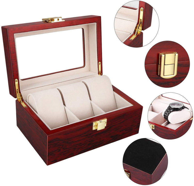 [Australia] - GAOBEI Watch Jewelry Box for Men 3 Slot Watch Box,Large Watch Display Case Organizer with Real Glass Window Top (3 Slots) 3 Slots 