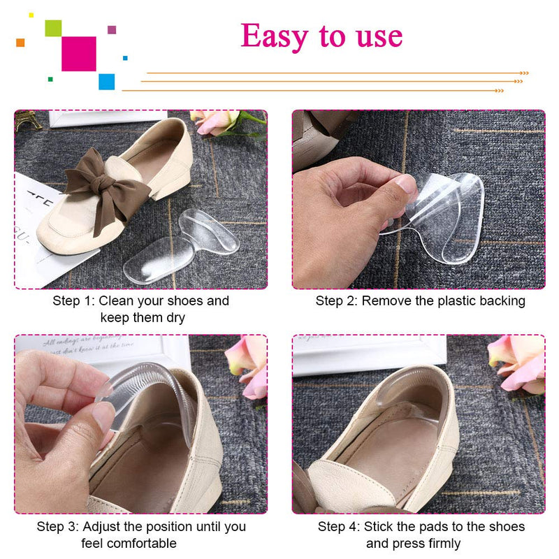 [Australia] - URAQT Gel Shoe Inserts Liners Pads for Too Big Shoes Anti-Slip Heel Grips Inserts Liners Foot Insoles for Women, 4 Pairs, Transparent A 