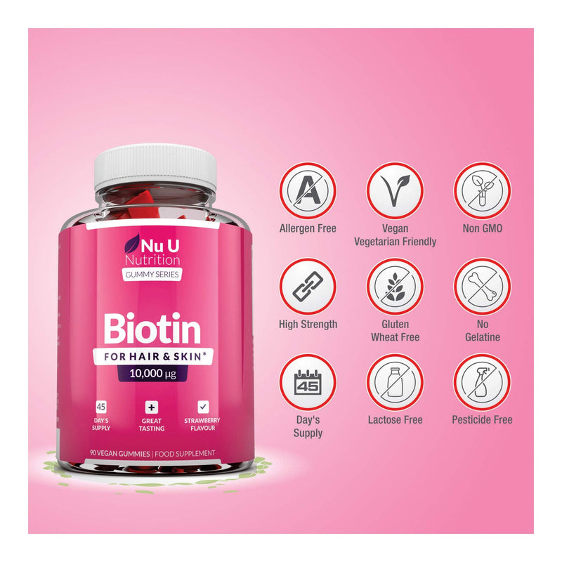 [Australia] - Biotin Hair Gummies - 10,000mcg Biotin - 90 Vegan Gummies not Tablets, 45 Day Supply - Supports Normal Skin & Hair Growth, Chewable Hair Vitamins 