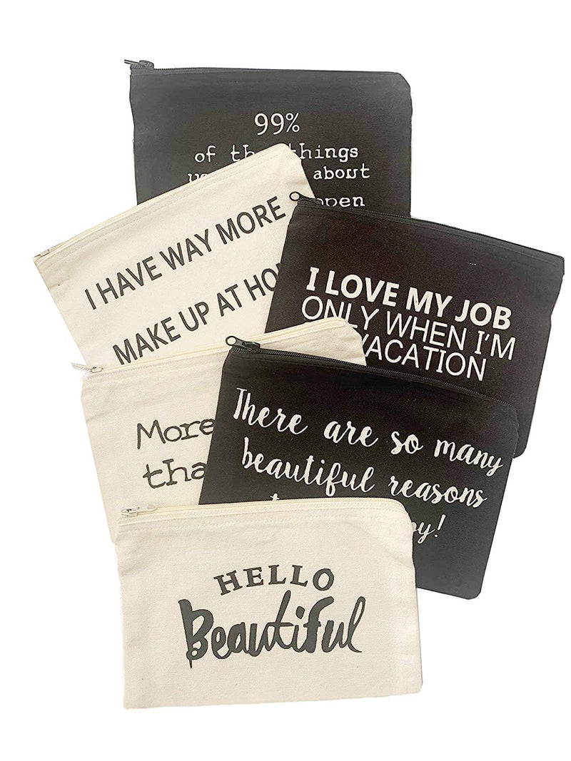 [Australia] - 6 Piece Sayings Cosmetic Makeup Canvas Travel Bag Toiletry Accessories Organizer Pencil Bag 