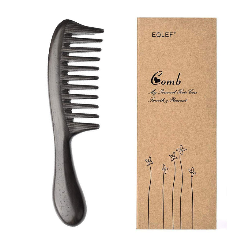 [Australia] - Eqlef Comb Wooden, Wide Tooth Comb Curly Hair Black Ebony Comb Smooth Round Handle 