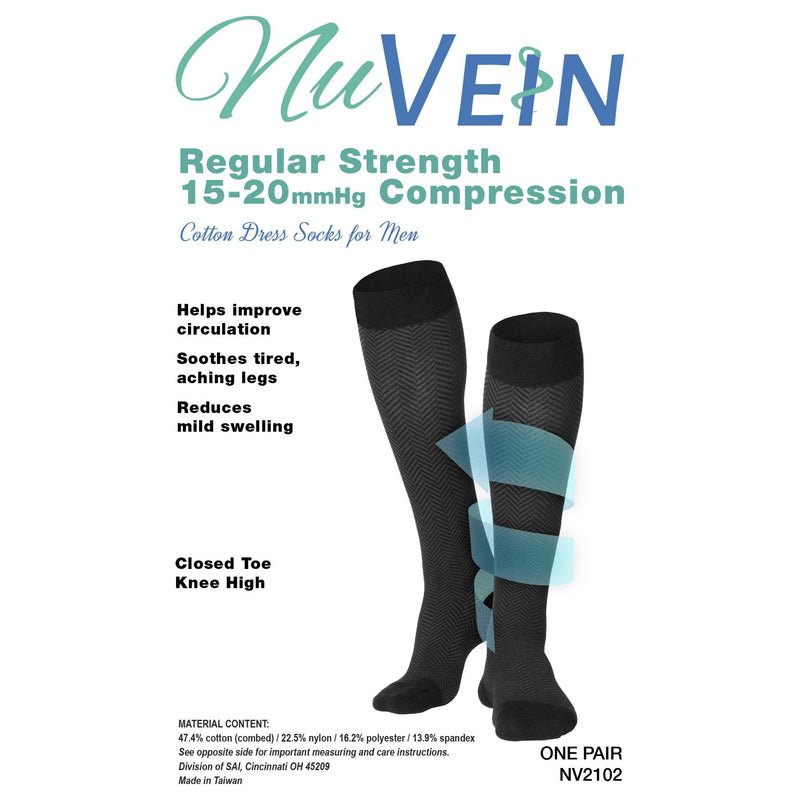 [Australia] - NuVein 15-20 mmHg Men's Compression Socks, Chevron Pattern, Knee High Business Trouser Fit, Black, Medium 
