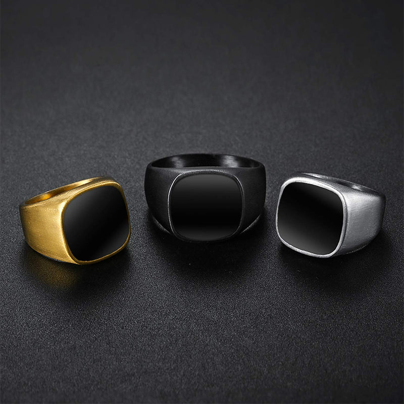 [Australia] - enhong Signet Rings Solid Polished Stainless Steel Biker Ring for Men Women,Ideal Gift for Dad & Boyfriend,Silver Gold Black Color for Choice Black w/ Black Enamel 7 