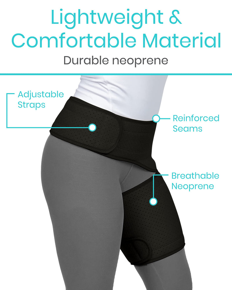 [Australia] - Vive Groin and Hip Brace - Sciatica Wrap for Men and Women - Compression Support for Nerve Pain Relief - Thigh, Hamstring Recovery for Joints, Flexor Strains, Pulled Muscles Black 25" to 48" 