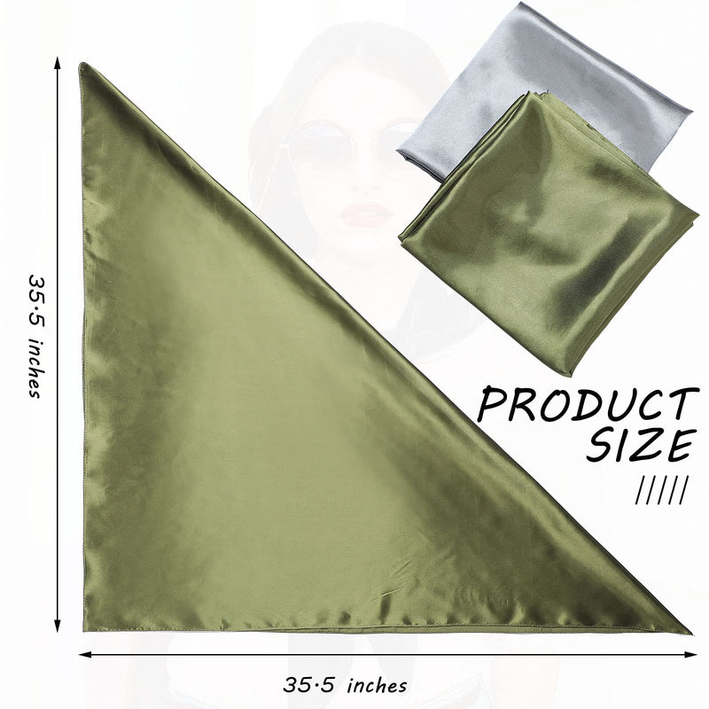 [Australia] - 2Pcs 35'' Silk Head Scarf Sleeping Hair Wrapping Night Satin Scarf (Dark grey, Olive) 