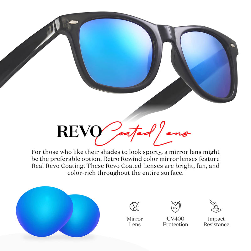 [Australia] - Retro Rewind Translucent Frame Colorful Neon 80s Mirrored Sunglasses for Men Women Translucent Black | Revo Ice Blue Mirror 