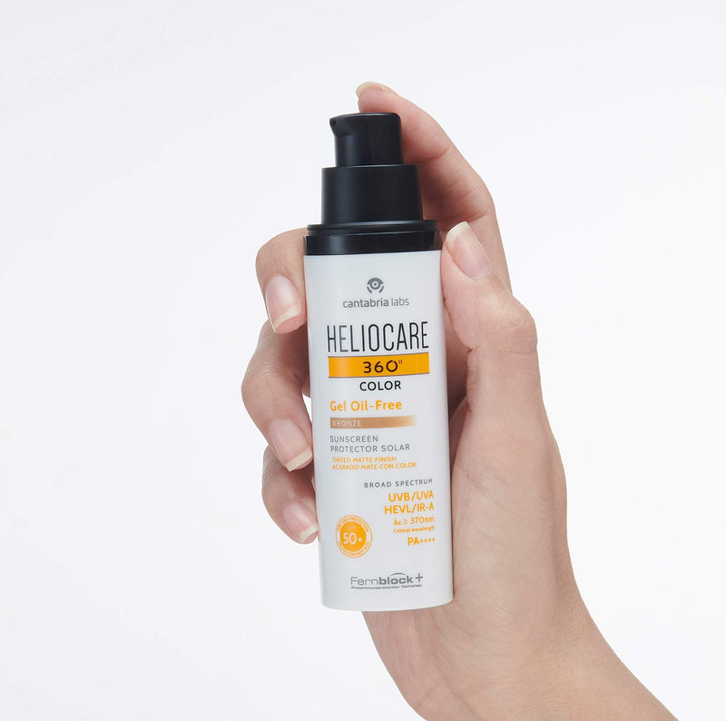 [Australia] - Heliocare 360 Colour Gel Oil-Free Bronze SPF50+ 50ml / Sunscreen For Face/Daily UVA UVB Visible Light Infrared-A Anti-Ageing Sun Protection/Matte Foundation Coverage 