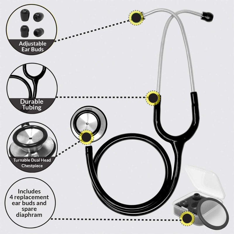 [Australia] - Ever Ready First Aid Pro Classic Dual Head Stethoscope for Paramedics and Nurses, 4 Ear Tips, Replacement Diaphragm - Black 