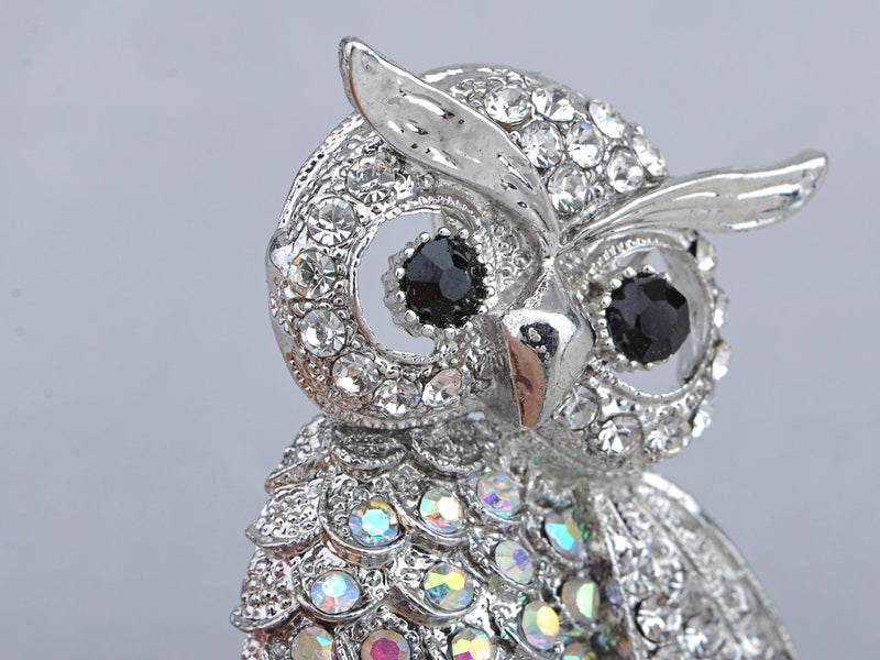 [Australia] - Alilang Antique Multicolored Crystal Rhinestone Perched Little Owl Branch Pin Brooch Silver 