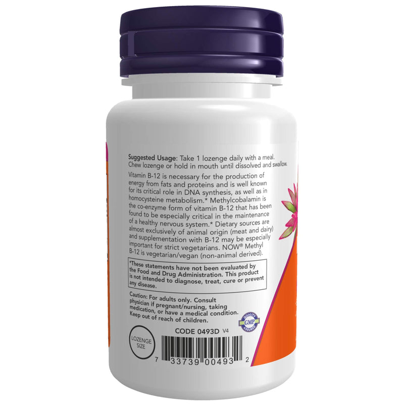 [Australia] - NOW Supplements, Methyl B-12 (Methylcobalamin) 5,000 mcg, Nervous System Health*, 120 Lozenges 