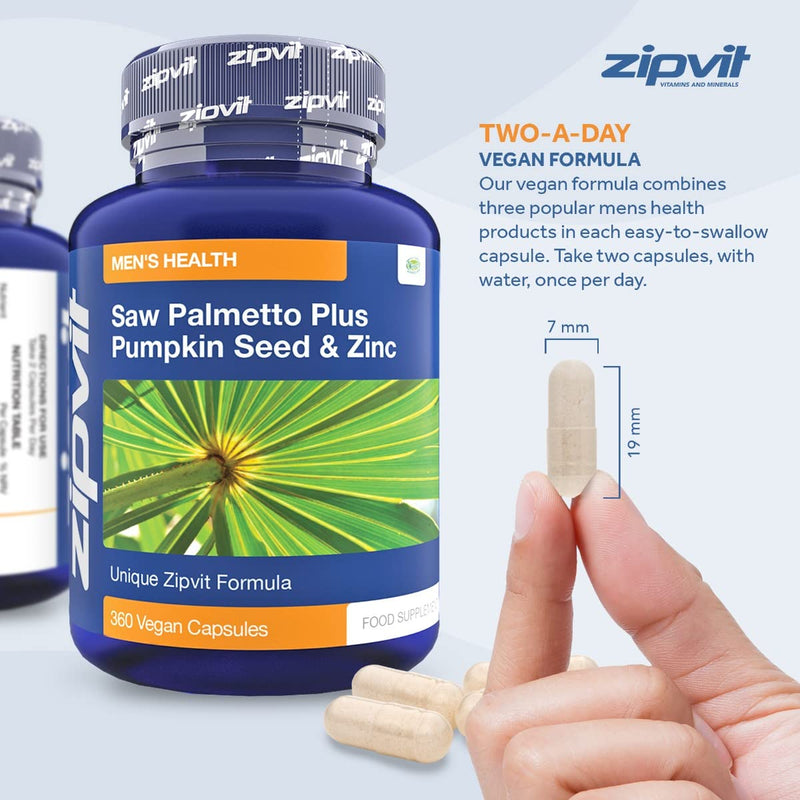 [Australia] - Saw Palmetto Plus Pumpkin & Zinc, 360 Vegan Capsules. Ideal Supplement for Men - Saw Palmetto with Added Zinc to Maintain Normal Testosterone 