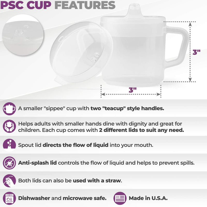 [Australia] - Small Two-Handle 8oz Adaptive Sippy Cup Mug for Elderly, Disabled, and Therapeutic Use - PSC53 Dishwasher Safe, Latex and BPA Free Small (Pack of 1) Translucent Clear 