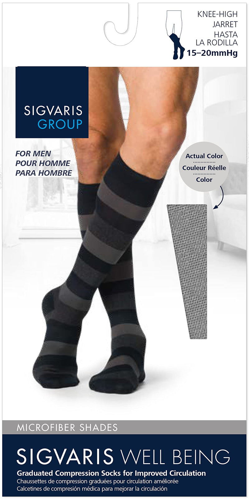 [Australia] - SIGVARIS Men’s Microfiber Patterns 183 Calf High Compression Socks 15-20mmHg 9 - 11 Graphite Argyle 