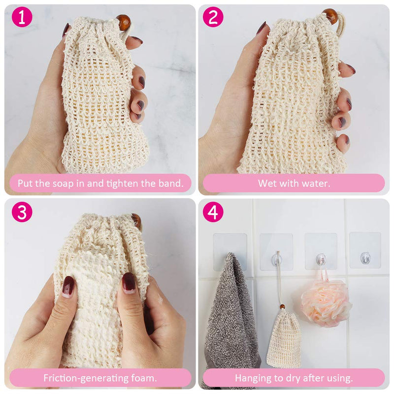 [Australia] - Dadabig 10 PCS Sisal Soap Bag, Organic Soap Bag Natural Fiber Soap Bags with Drawstring Rope for Bath Shower Exfoliation and Massage 