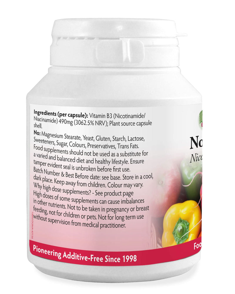[Australia] - No-Flush Niacin 490mg x 90 Capsules, Nicotinamide/Niacinamide - Flush Free Form of Vitamin B3/Niacin,Magnesium Stearate Free & No Nasty Additives, Vegan, Made in Wales 