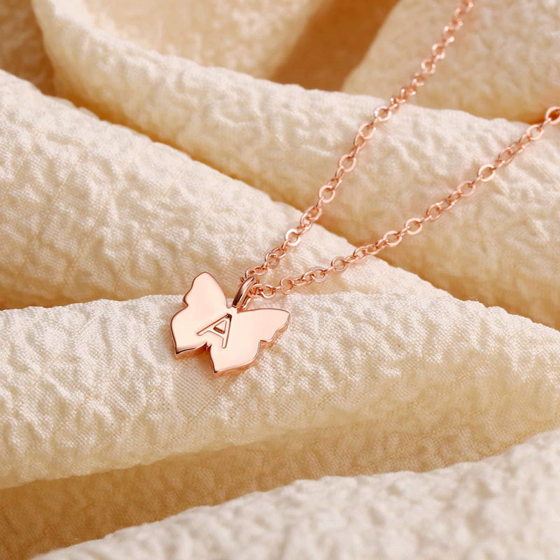 [Australia] - Initial Butterfly Necklace for Girls, 14K Gold Silver Rose Gold Filled Dainty Butterfly Pendant Choker Necklace Letter Initial Butterfly Necklace Personalized Butterfly Jewelry Gifts for Women Girls "Rose Gold A 