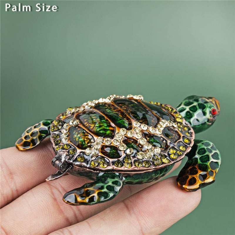 [Australia] - Green Turtle Animal Trinket Boxes,Rhinestones Jeweled Jewelry Box Hinged Collectible,Turtle Lover Gifts 