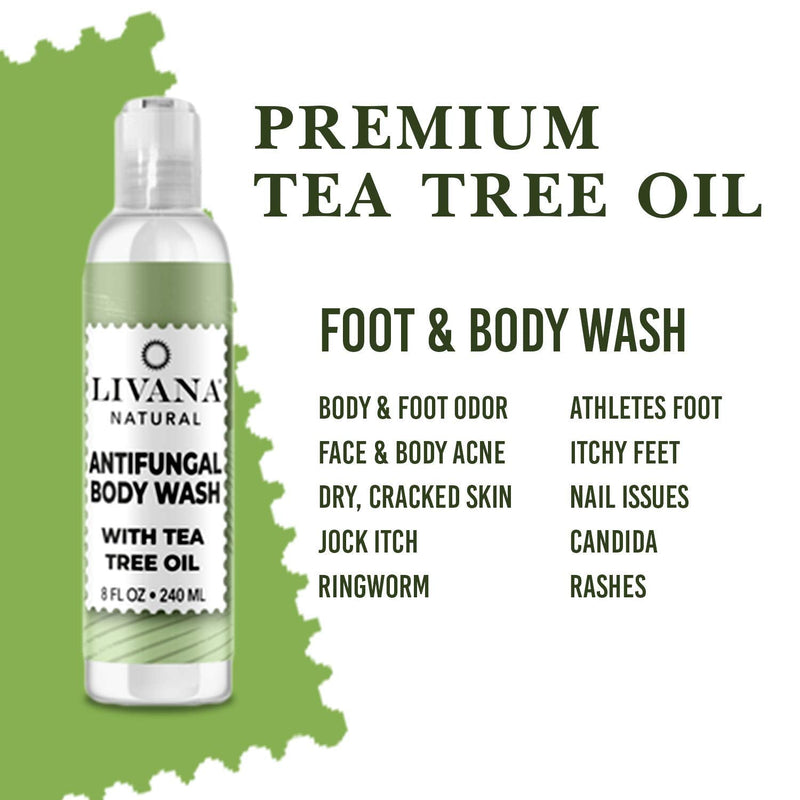 [Australia] - Antifungal Soap with Tea Tree Oil by Livana,8oz Treat & Wash Away Athletes Foot, Ringworm, Nail Fungus, Jock Itch, Body Odor & Acne. Antibacterial Defense for Bacteria Related Skin Irritations 