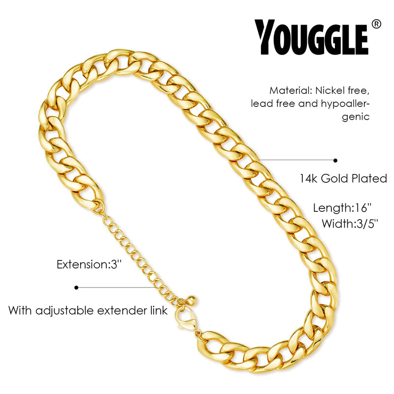 [Australia] - Cuban Chunky Necklace: Big Thick Hip Hop Link 14K Gold Plated Chain Jewelry for Cool Girls Boys Teens Women Men 16.0 Inches 