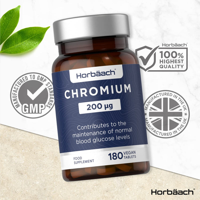 [Australia] - Chromium Picolinate 200ug | 180 Vegan Tablets | Maintenance of Normal Blood Sugar Levels & Macronutrient Metabolism | Non -GMO, Gluten Free Supplement 