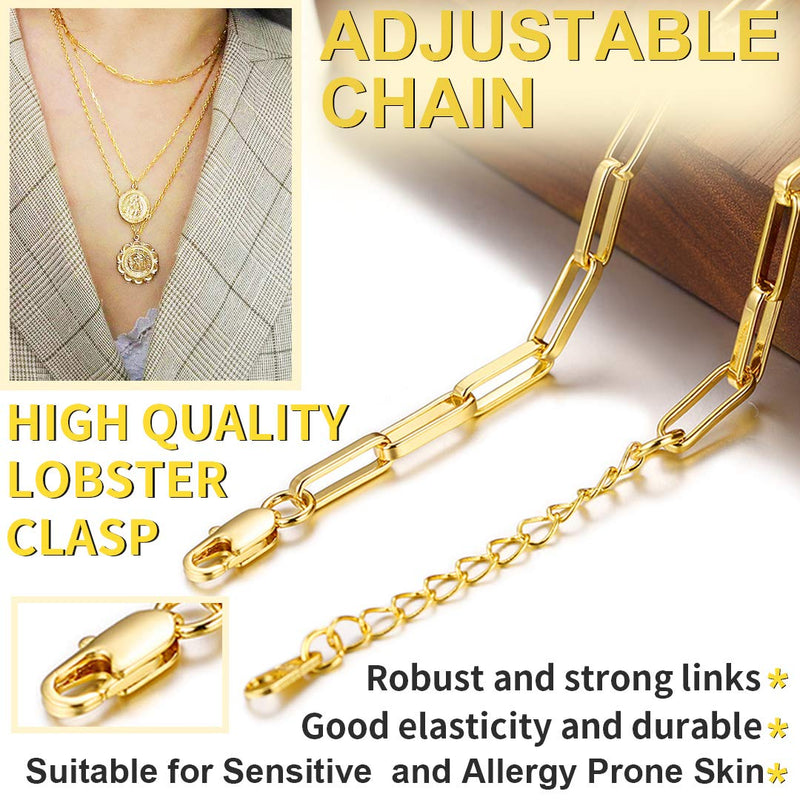 [Australia] - ChainsHouse 18K Gold Layered Bead/Paperclip/Heart Shape/Crystal Beads/Thick Chunky Cuban/O Cable Gold Link Chain Choker Necklaces for Women Girls, Send Gift Box a. Oval Link Chain (HOT) 