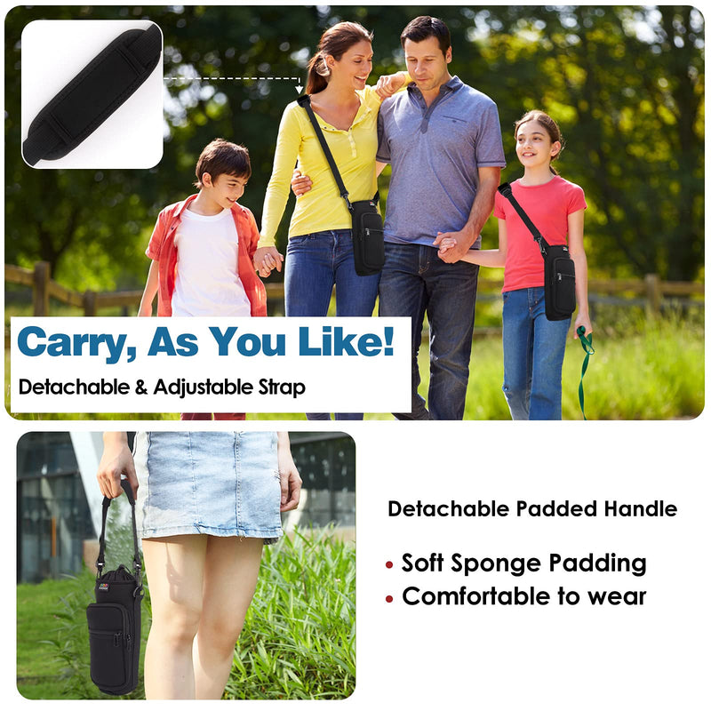 [Australia] - Nuovoware Water Bottle Carrier Bag, Bottle Pouch Holder, Adjustable Shoulder Hand Strap 2 Pocket Sling Neoprene Sleeve Sports Water Bottle Accessories for Men/Women Hiking Travelling Camping, Black 