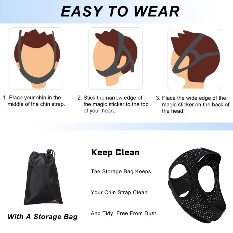 [Australia] - Chin Strap for Cpap Users Anti Snoring Devices - Forzacx Breathable Cpap Chin Strap Snoring Solution, Effectively Reduce Snoring, Non-Stick Hair, Don't Fade - Black 