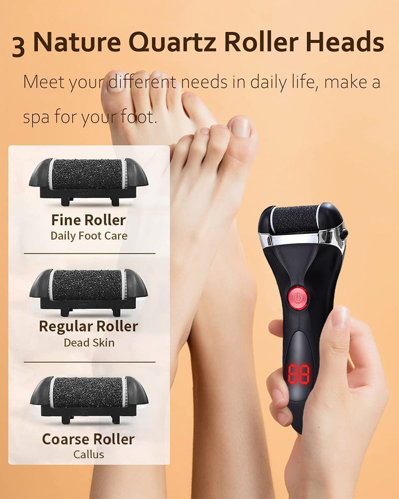 [Australia] - Jooayou Foot File Electric for Hard Skin, USB Rechargeable Waterproof Foot Scrub Callus Remover [with 3 Pumice Stone Rollers & 10 in 1 Foot Scraper Set] Foot Care Tool for Dry Dead Cracked Heel 15 Piece Set 