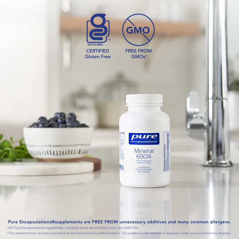 [Australia] - Pure Encapsulations - Mineral 650A - with Calcium, Magnesium, Iron, Iodine, Selenium & Zinc - Hypoallergenic Mineral and Trace Element Formula - 180 Capsules 