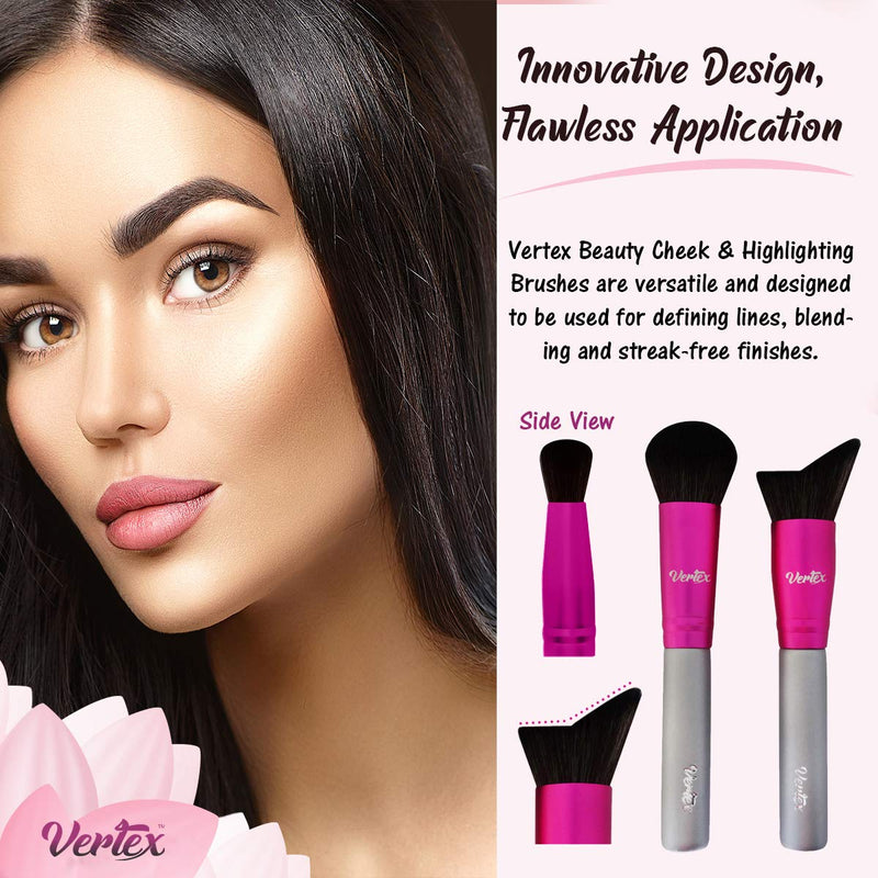 [Australia] - Vertex Beauty Blush Brush and Cheek Bronzer Highlighting Makeup Brushes | Create Dramatic Cheeks Angled Kabuki Gloss Highlights | Face Hugging Body Portable Contour Brush For Perfect Powder Mineral Blending Bronze Tan Face Tanning Brush Self Tanner 