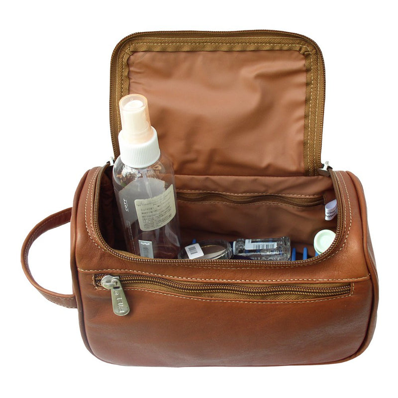 [Australia] - Piel Leather U-Zip Toiletry Kit, Saddle, One Size 