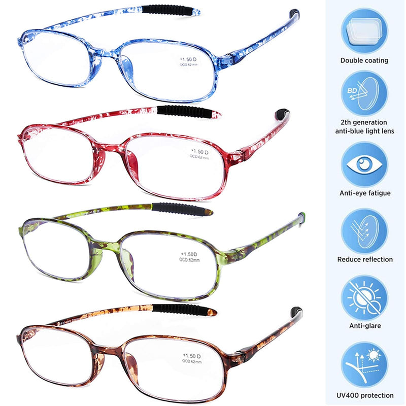 [Australia] - AQWANO 4 Pack Computer Reading Glasses Blue Light Blocking Lightweight TR90 Flexible Frame UV Protection Readers for Women Men +1.0 1.0 x 