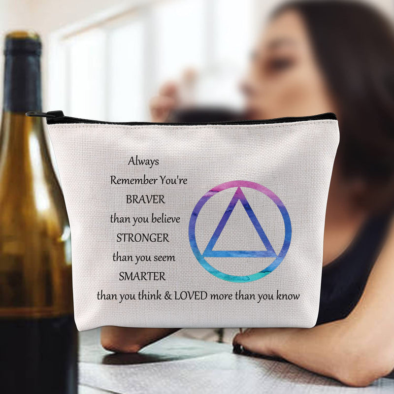 [Australia] - LEVLO Alcoholics Anonymous Recovery Cosmetic Make up Bag AA Recovery Gift Recovery AA You Are Braver Stronger Smarter Than You Think Makeup Zipper Pouch Bag For Women Girls (AA Bag) Aa Bag 