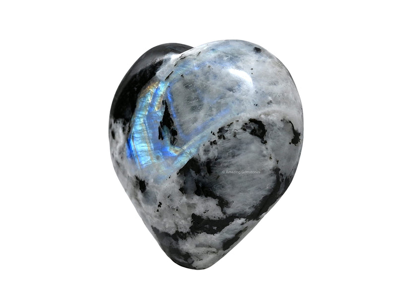 [Australia] - Rainbow Moonstone Crystal Heart Palm Stone - Pocket Massage Worry Stone for Natural Body Chakra Balancing, Reiki Healing and Crystal Grid Rainbow Moonstone 