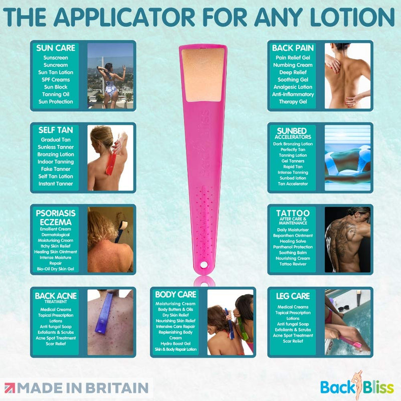 [Australia] - Back Lotion Applicator Easy Reach Body Cream Applier & Back Scratcher for Men and Women - BackBliss Pamper Pack for Body Exfoliation and Body Skin Moisturizer. Made in Britain - Set of Two Pink/Blue Double Pack 