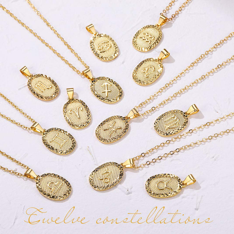 [Australia] - GoldChic Jewelry Personalized Zodiac Coin Necklace, Coin Pendant, Horoscope Astrology Necklace, Gold Medallion Zodiac Necklace Cancer (Jun 22 - Jul 22) oval shape-no custom 