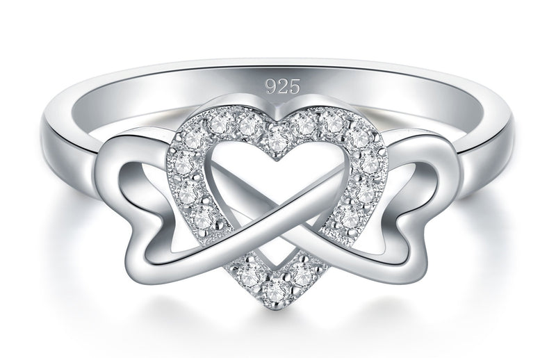 [Australia] - BORUO 925 Sterling Silver Ring, High Polish Cubic Zirconia Infinity and Heart Tarnish Resistant Comfort Fit Ring 4 
