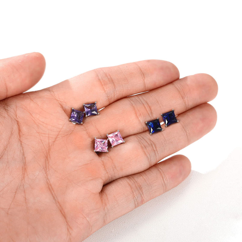 [Australia] - ChicSilver 925 Sterling Silver Sparkling Heart/Round/Princess Cut Birthstone Stud Earrings for Women Birthday Jewelry (with Gift Box) Princess Cut 01. january - garnet 