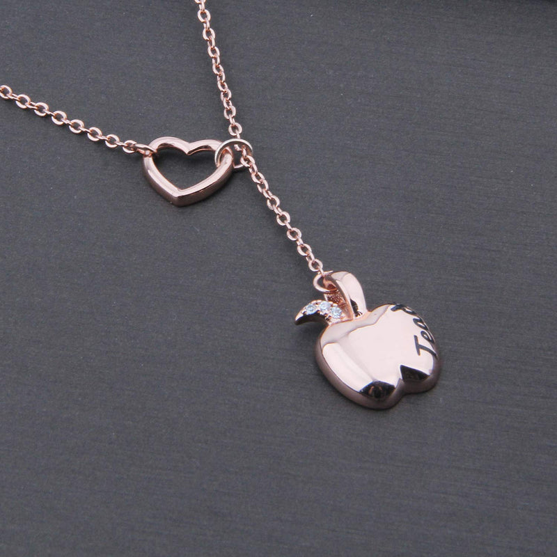 [Australia] - Teacher Necklace Teachers Gift Apple Pendant Lariat Necklace Thank You Gift For Teacher Apple Necklace-RG 