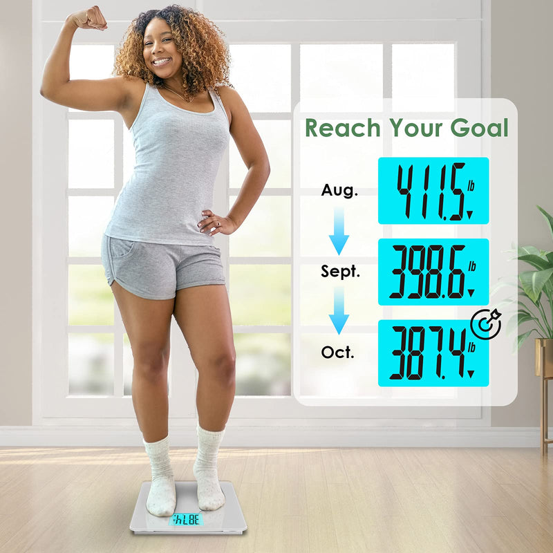 [Australia] - ZOETOUCH Scale for Body Weight 560 lbs 255kg ,High Capacity Precision Digital Bathroom Weighing Scale with Extra Wide Platform,4.2 Inch Backlit LCD Display,Tape Measure and 4 AAA Batteries Included Silver 
