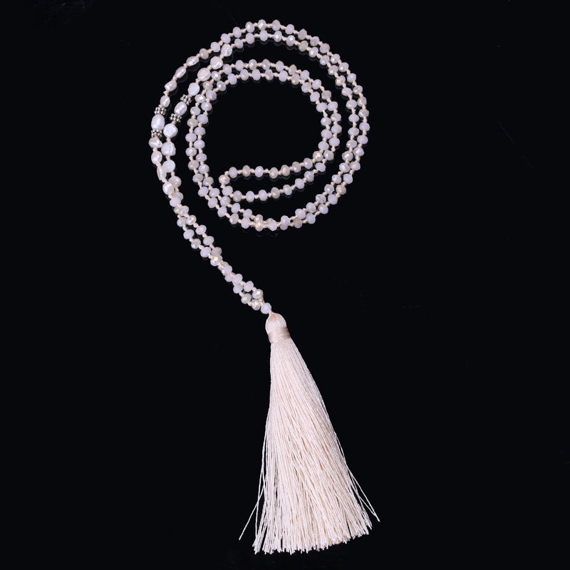 [Australia] - C·QUAN CHI Long Chain Pearl Tassel Necklace Handmade Crystal Beaded Pendant Bohemian Women Statement Jewelry for Women Gifts for Girls 01-Beige 