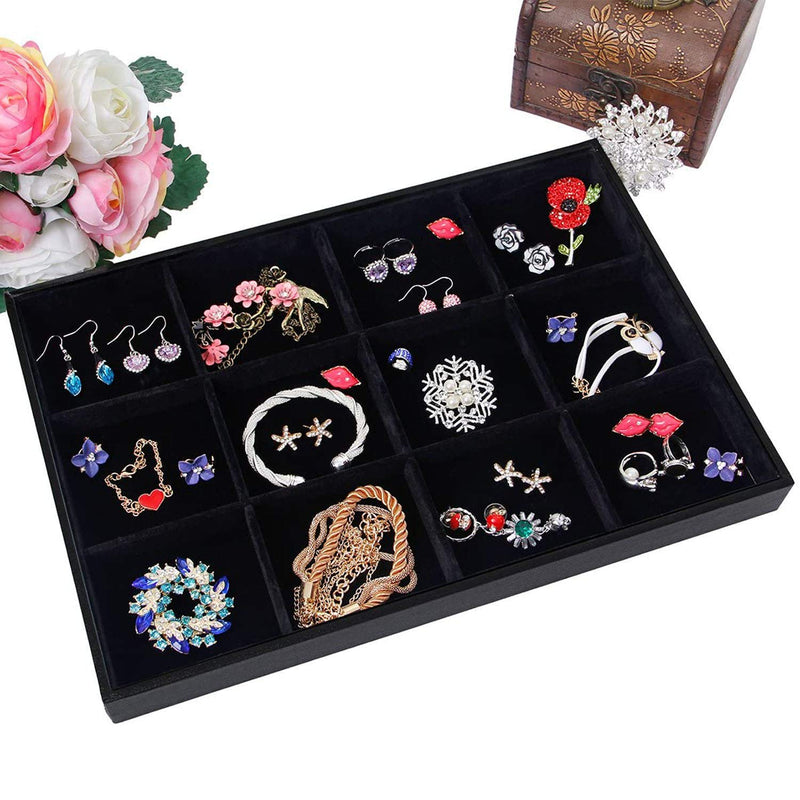 [Australia] - Pimuza Black Velvet Stackable 12 Grid Jewelry Tray for Women Gemstone Pendant,Diamond,Showcase Display Organizer Holder Storage Modern Box Case Pad Stackers for Valet Closet,Decorate Vanity Table 
