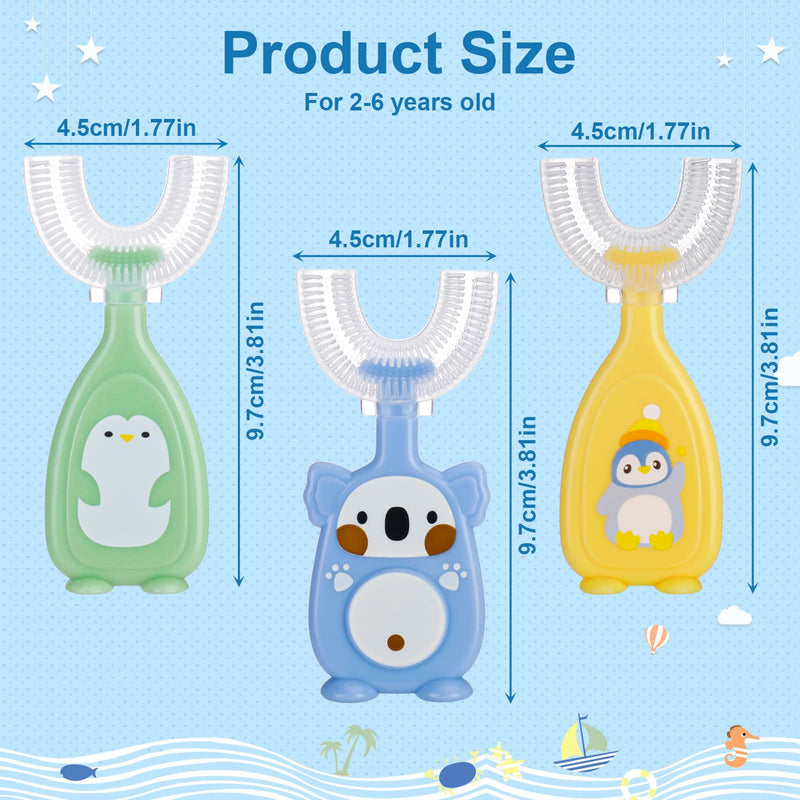 [Australia] - Pinenuts 3 Pack Kids U-Shaped Toothbrush, Silicone Manual Toothbrush Food Grade Whole Mouth Toothbrush for Kids Toddler Baby (2-6years, Colorful) 3 Count (Pack of 1) 