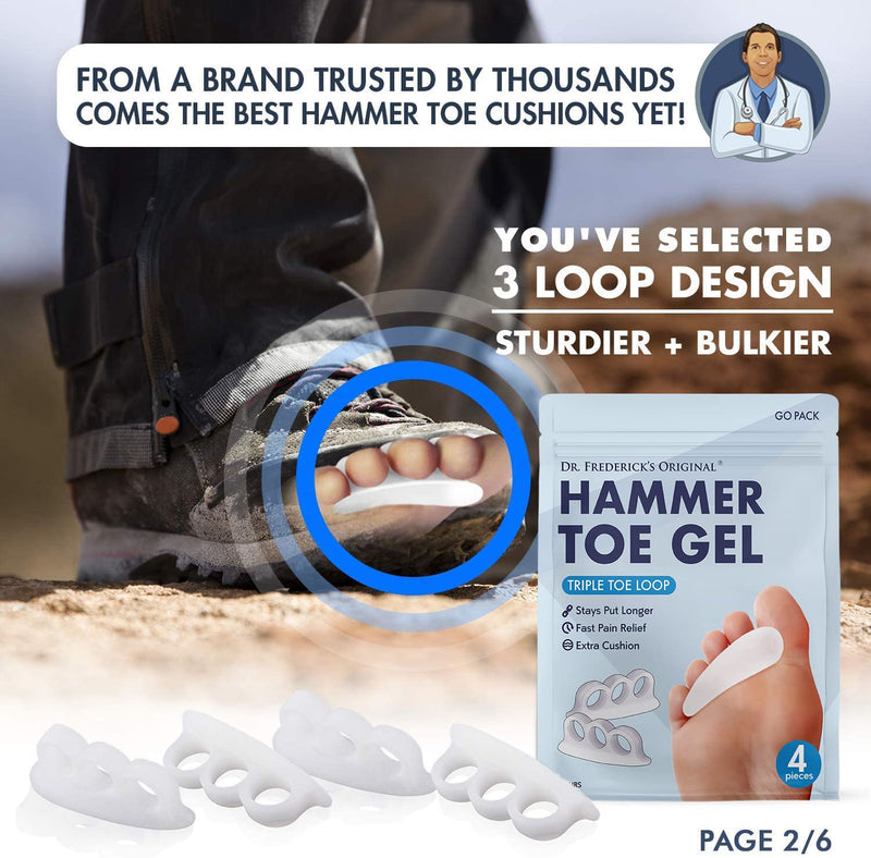 [Australia] - Dr. Frederick's Original 4 Piece Hammer Toe Treatment Set - Soft Gel Splints to Prevent Overlap 3 Loops 